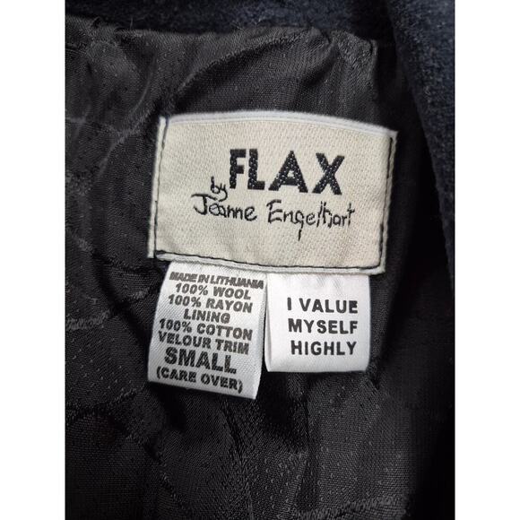 Flax by Jeanne Engelhart 100% Wool Coat Cotton Velour Trim Fully Lined Sz S - Picture 6 of 8